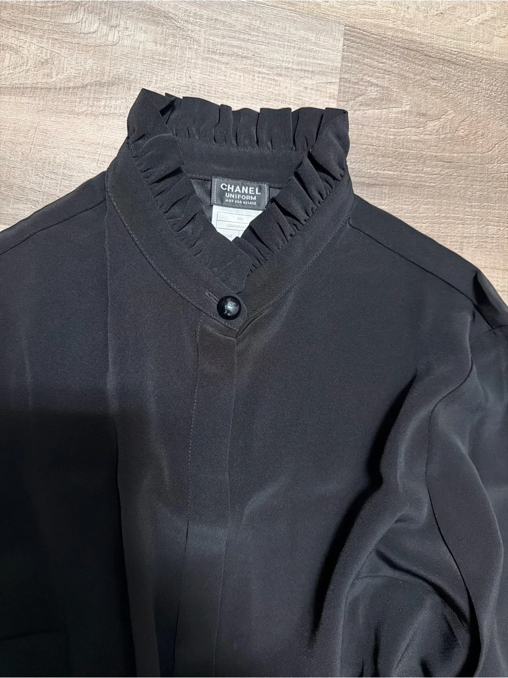 CHANEL Black Ruffle-Trim Blouse